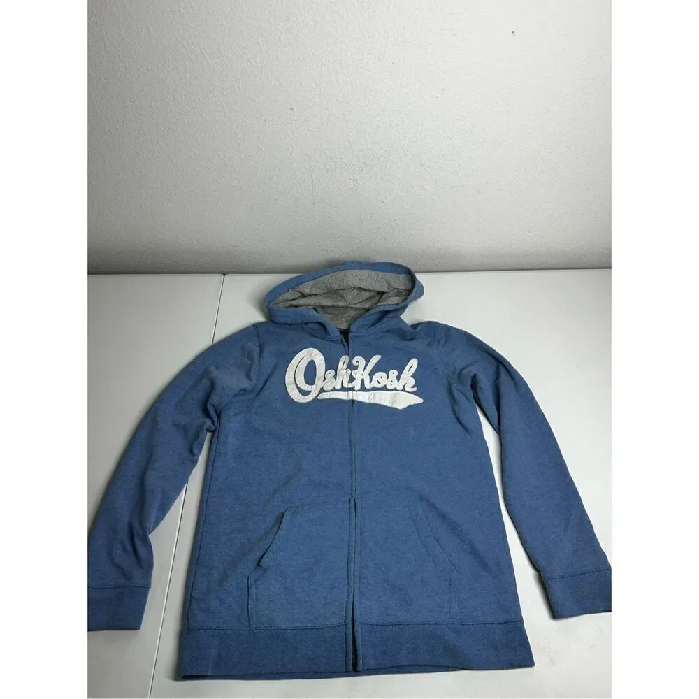 Oshkosh B’gosh Sherpa Lined Hooded Full Zip Cotton Blend Blue Logo Jacket Sz 14